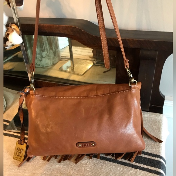 Frye Heidi Leather Fringe Cognac Brown Crossbody Clutch Bag Retail $298 - Picture 6 of 13